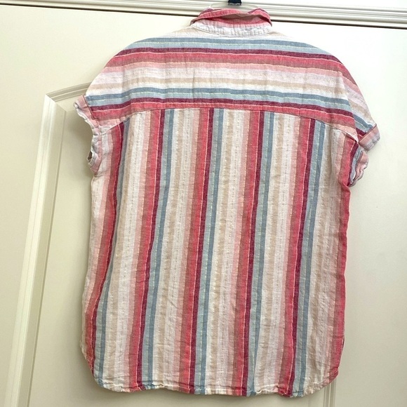 Beach lunch lounge linen blend top shirt blouse Womens M Cap sleeve stripe soft - Picture 2 of 6